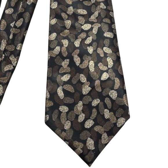 Prince Gino Woven In Italy Mens Tie Gold Brown Abstract Pattern - Picture 3 of 4